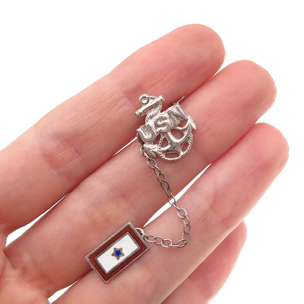 925 Sterling Silver Antique WWII Enamel US Navy Son in Service Pin Brooch